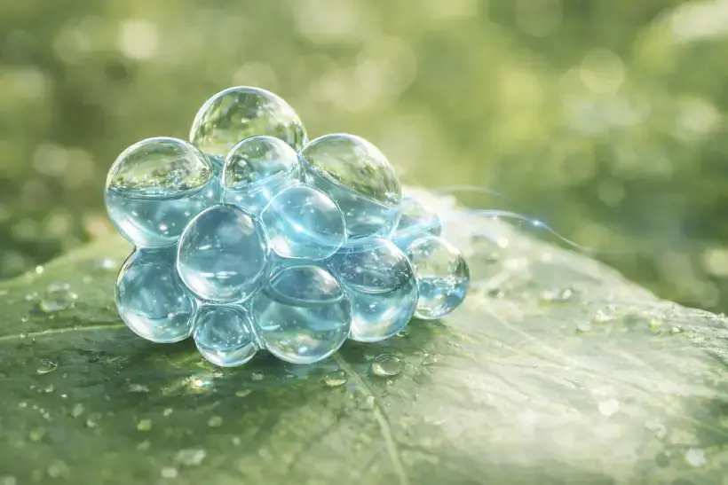 Microscopic view of Mobilee® — the patented ingredient shown as clear blue gel spheres that help support healthy joint fluid